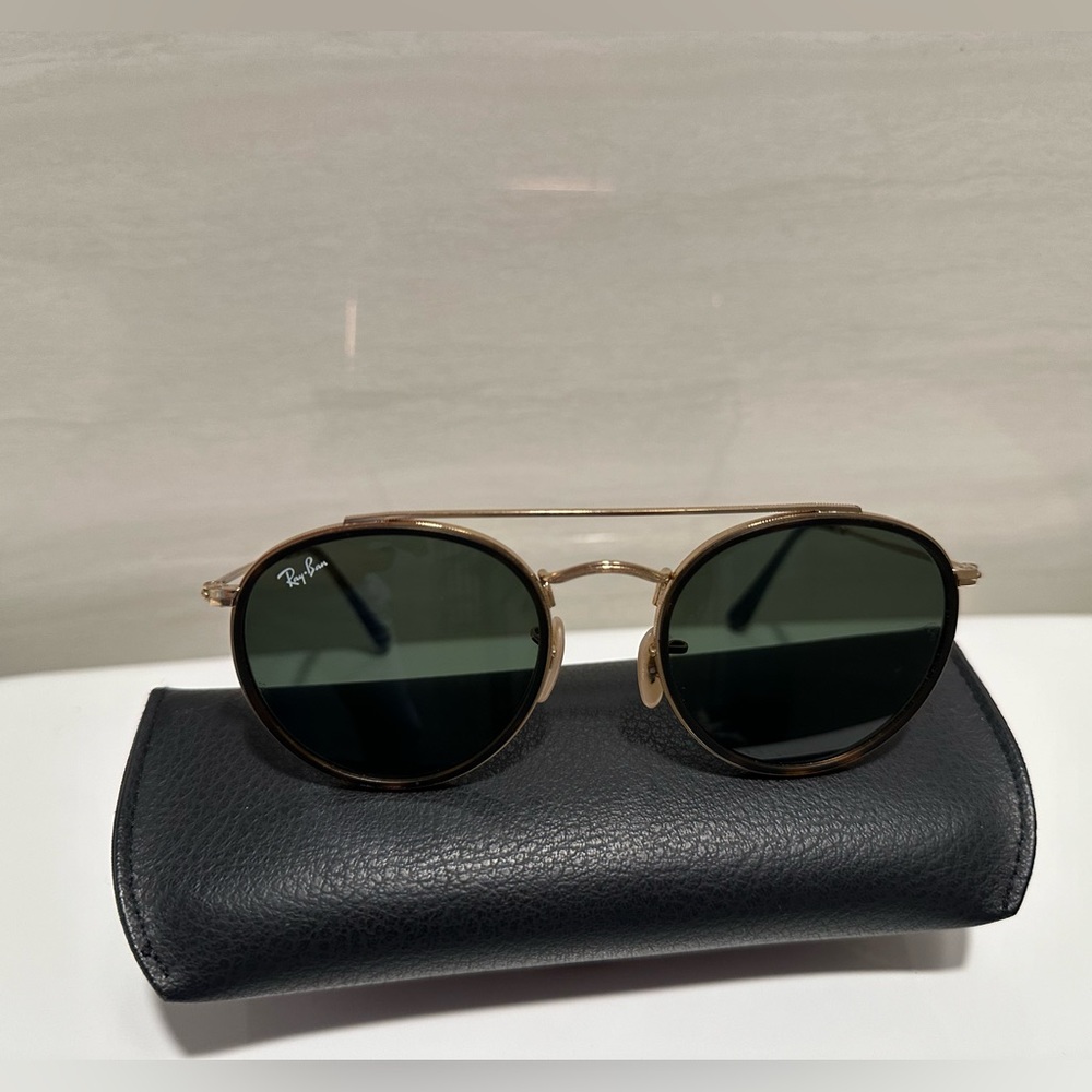 Round Double Gold Brown Lens Ray Ban